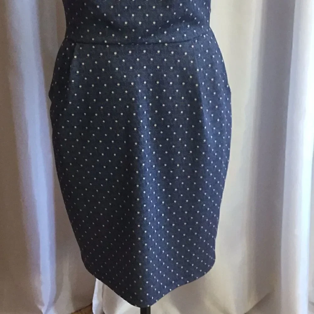 Sleeveless dress in stretch denim look material with polka dots by MYSTIC